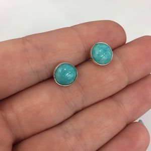 Bright blue Amazonite stud earrings in Silver
